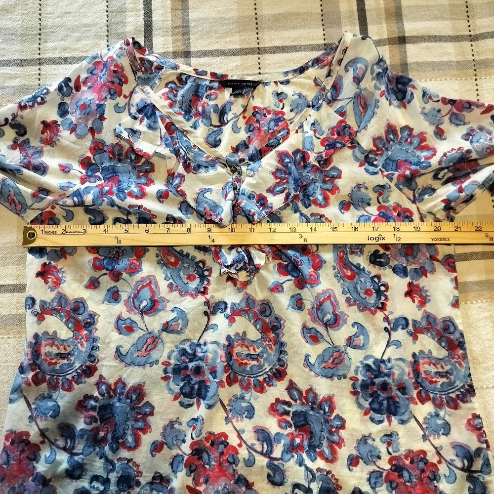 Tommy Hilfiger Blue/Red Paisley Blouse Sz L Boho Preppy Cottagecore Prairie - Picture 4 of 9